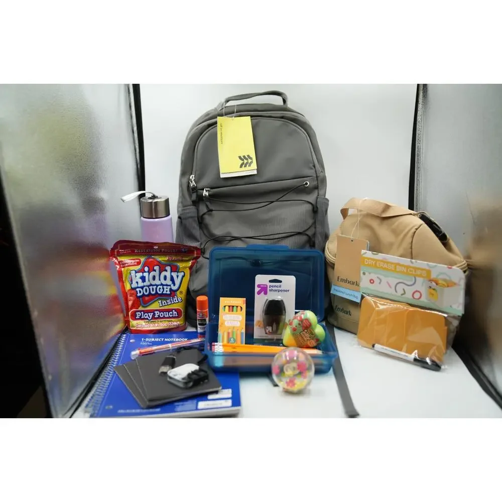 All in Motion Gray Backpack‎ + Ember Tan Lunchbox Back-to-School Supply Kit